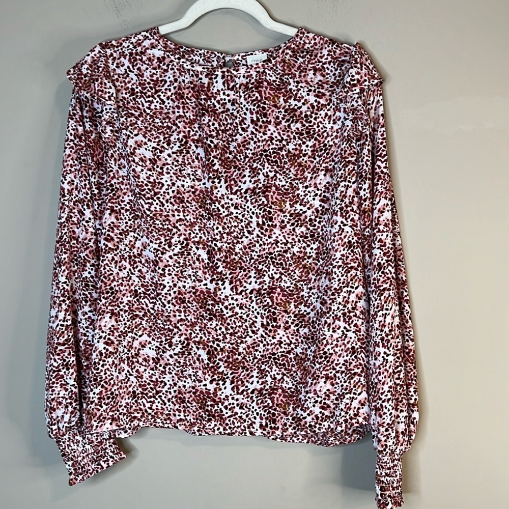 Roan + Ryan Evereve Riley Ruffle Shoulder Blouse animal print